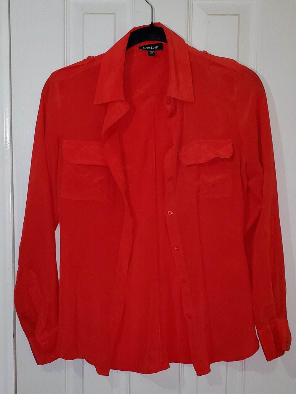 bebe Red Long-Sleeve Button-Front Blouse